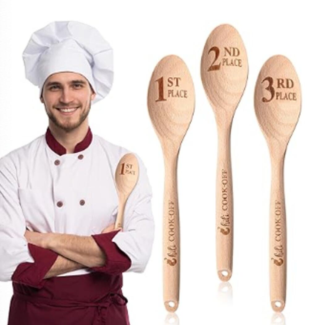 Set of 3 Chili Cook Off Competition Trophy Wooden Spoon Prizes